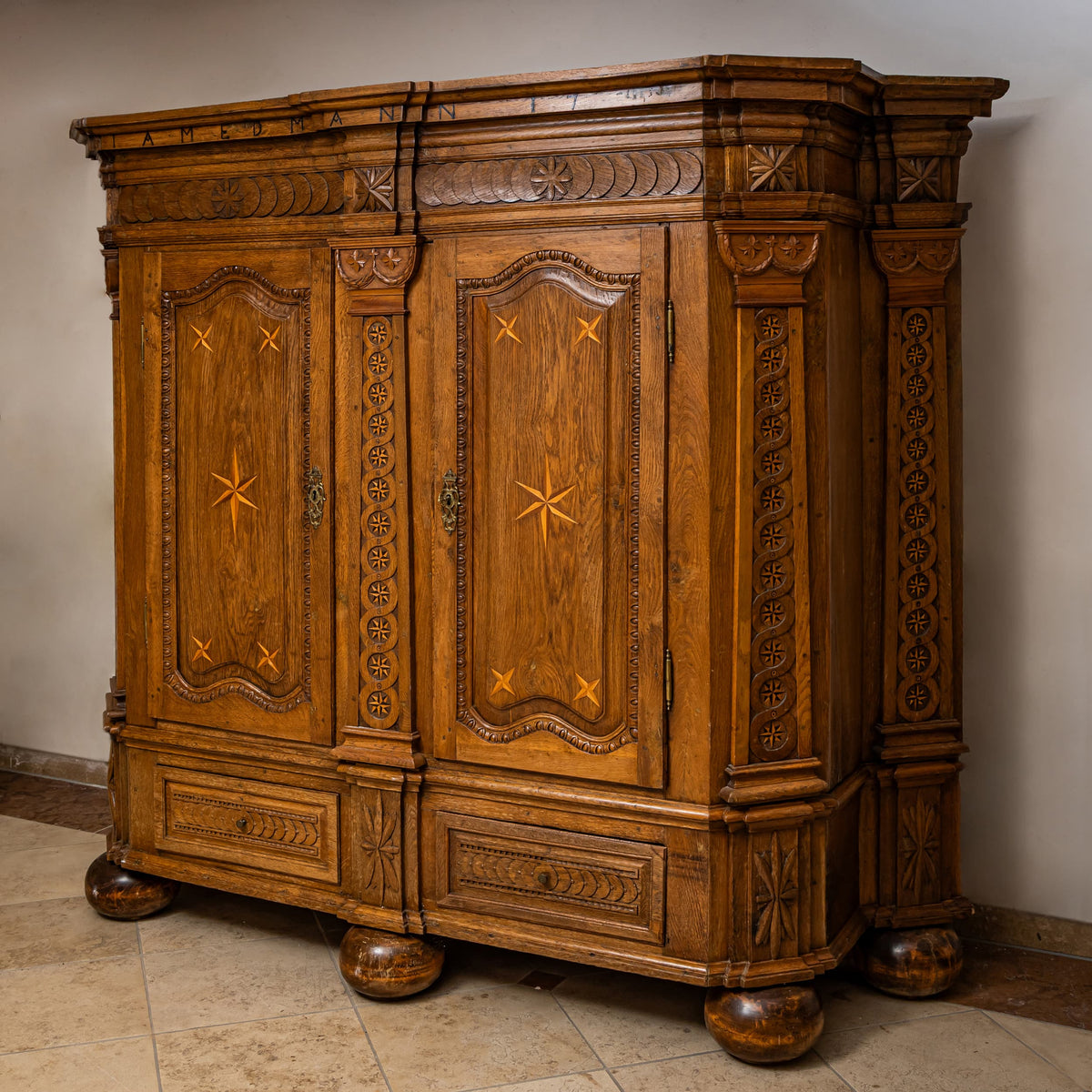 Oak Baroque Wardrobe, German, Mid-18th Century