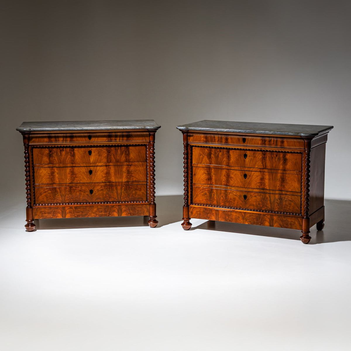 Pair of Louis Philippe Commodes with Gray Marble Tops, probably Italy, Second Half of the 19th Century