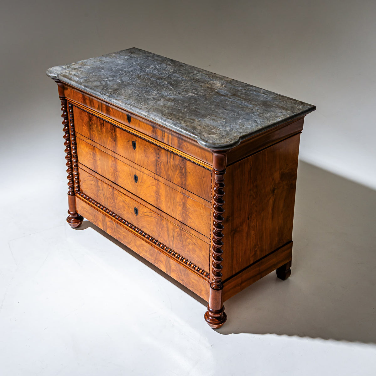 Pair of Louis Philippe Commodes with Gray Marble Tops, probably Italy, Second Half of the 19th Century