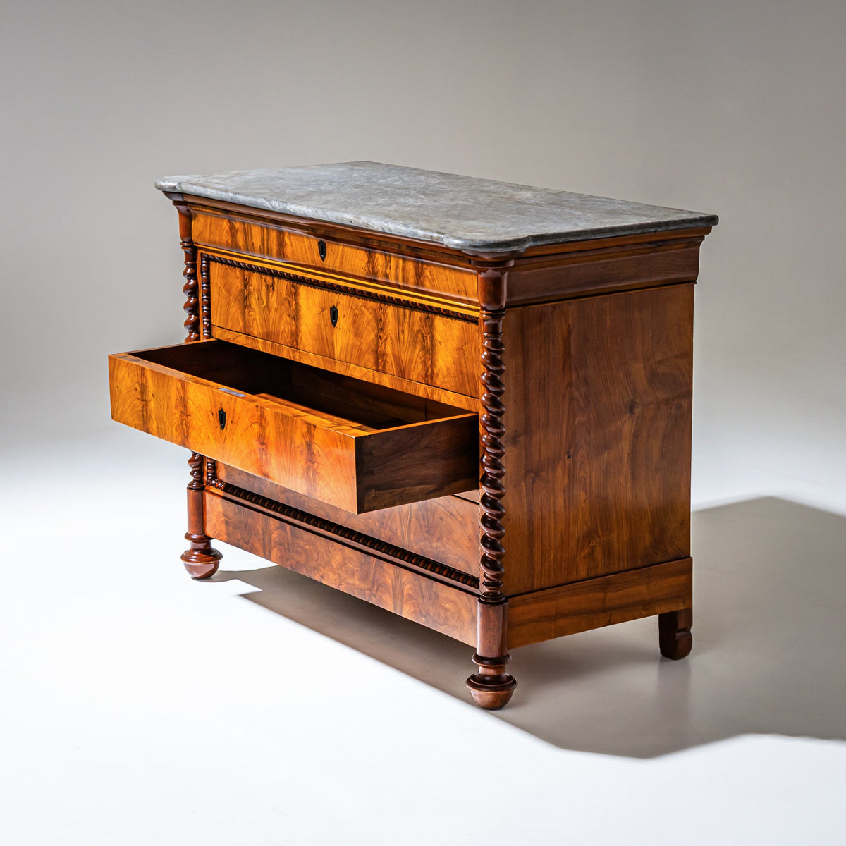 Pair of Louis Philippe Commodes with Gray Marble Tops, probably Italy, Second Half of the 19th Century