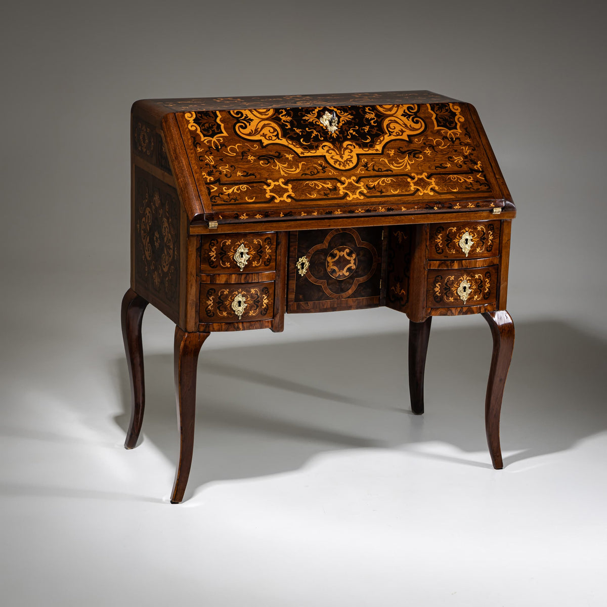 Baroque Fall-Front Secretary with Marquetry Surface, 18th Century