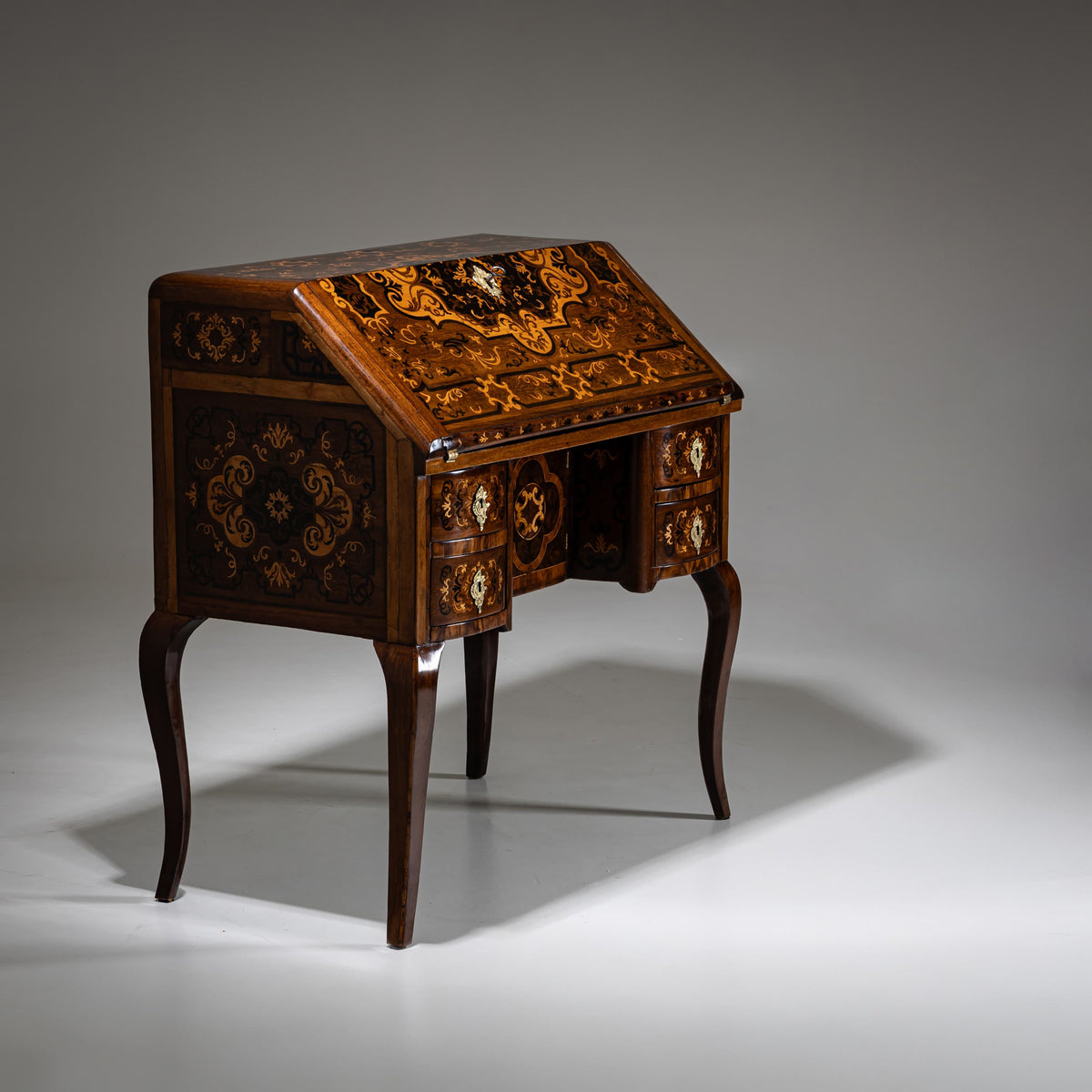 Baroque Fall-Front Secretary with Marquetry Surface, 18th Century