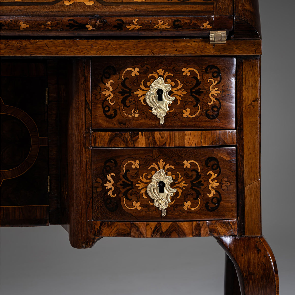 Baroque Fall-Front Secretary with Marquetry Surface, 18th Century