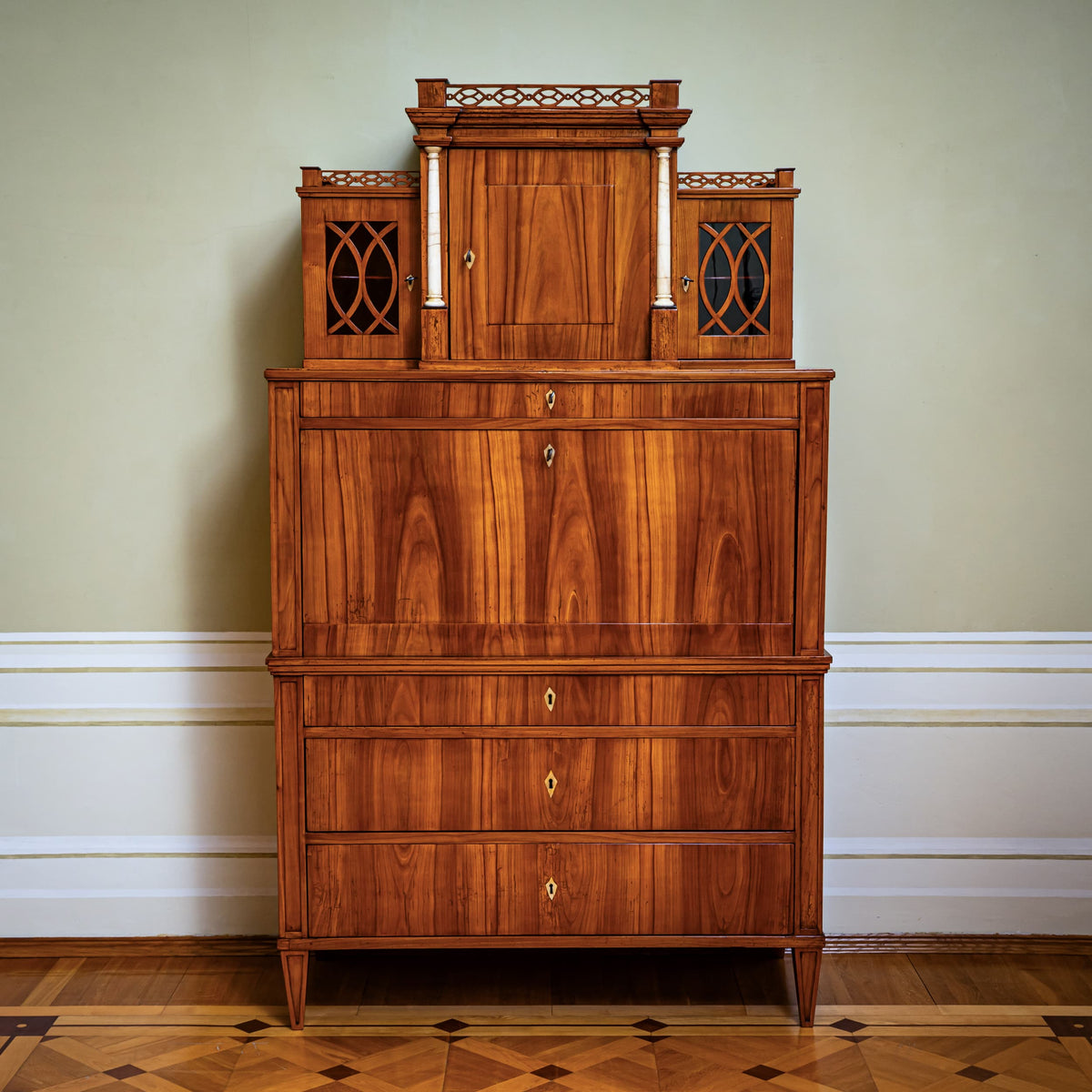 Biedermeier Secretary Desk with Upper Cabinet, Central Germany, circa 1820