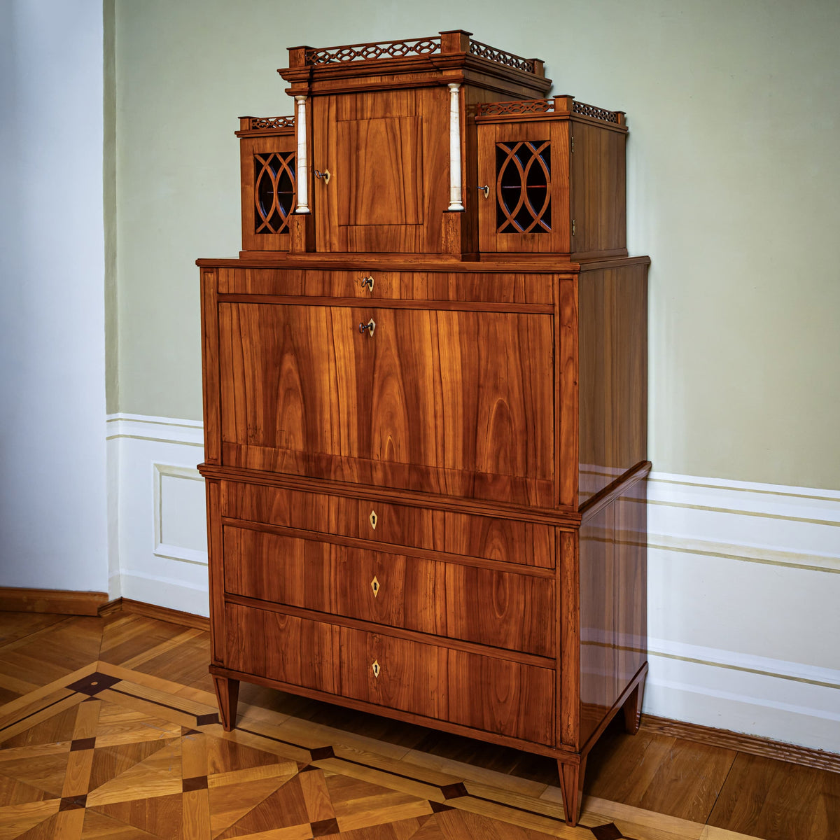 Biedermeier Secretary Desk with Upper Cabinet, Central Germany, circa 1820