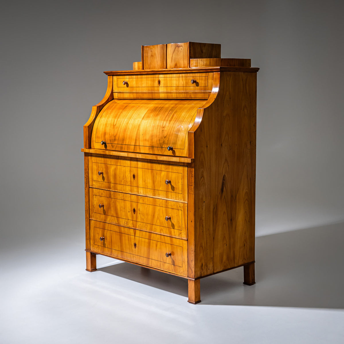 Biedermeier Roll-Top Secretary in Cherrywood, Saxony, circa 1835
