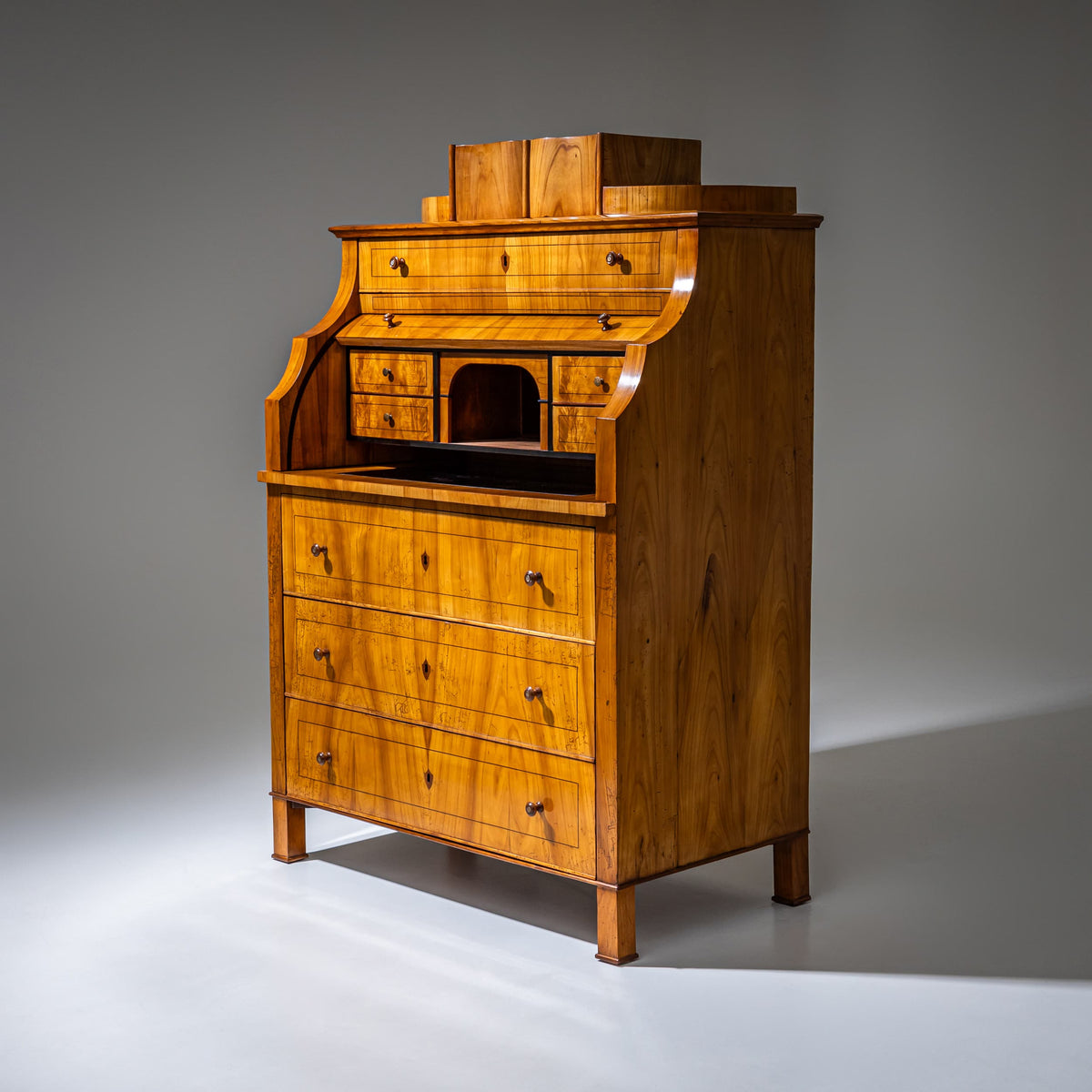Biedermeier Roll-Top Secretary in Cherrywood, Saxony, circa 1835