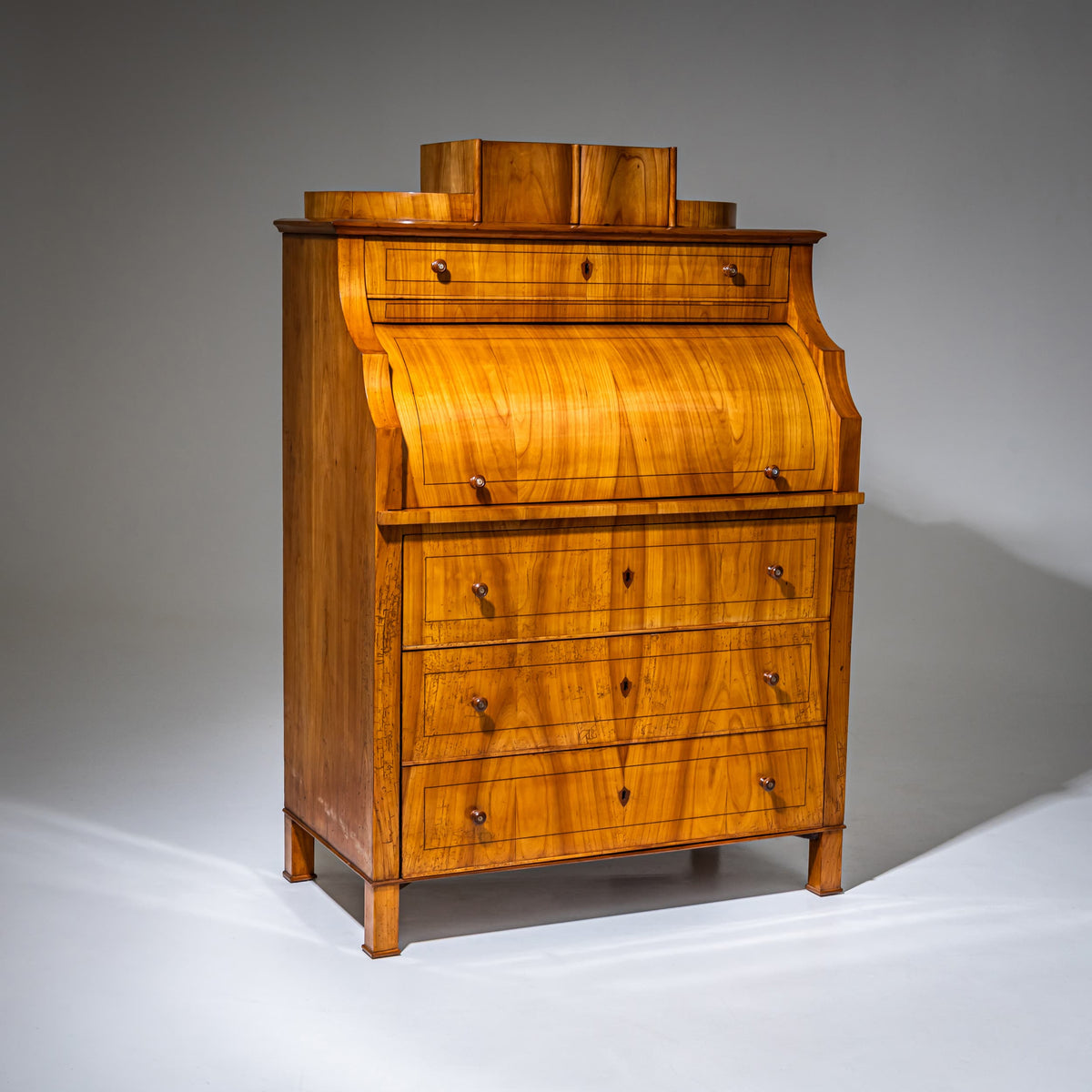 Biedermeier Roll-Top Secretary in Cherrywood, Saxony, circa 1835