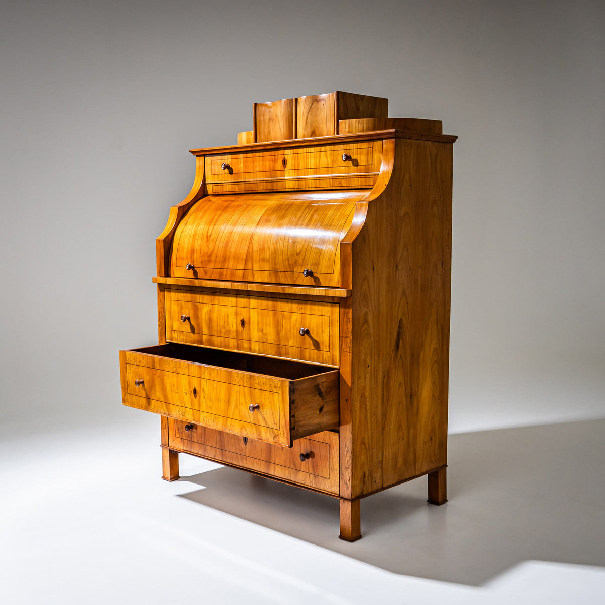 Biedermeier Roll-Top Secretary in Cherrywood, Saxony, circa 1835