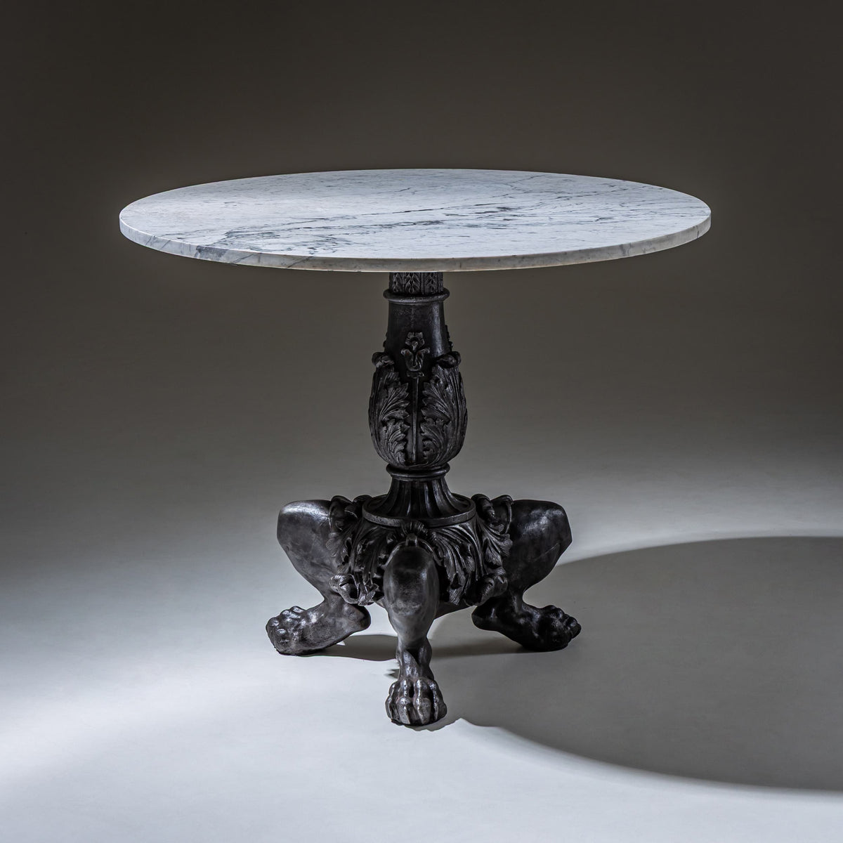 Trè Pied Cast-Iron Table with Marble Top, Restauration Period, France, circa 1830