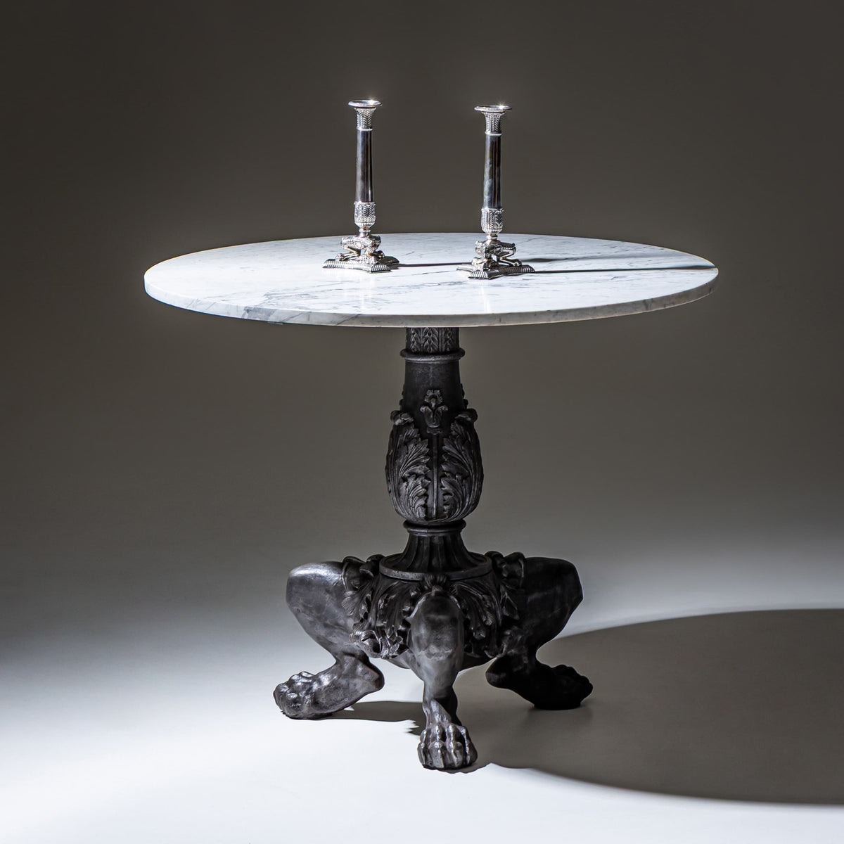 Trè Pied Cast-Iron Table with Marble Top, Restauration Period, France, circa 1830