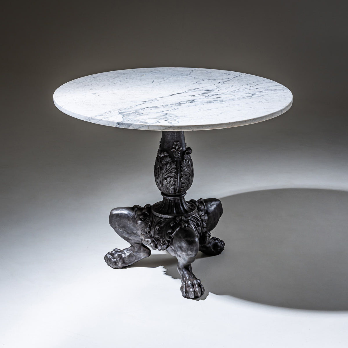 Trè Pied Cast-Iron Table with Marble Top, Restauration Period, France, circa 1830