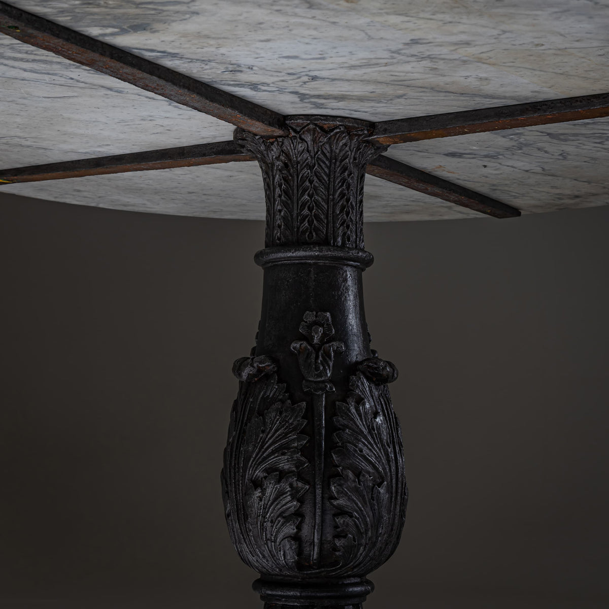 Trè Pied Cast-Iron Table with Marble Top, Restauration Period, France, circa 1830