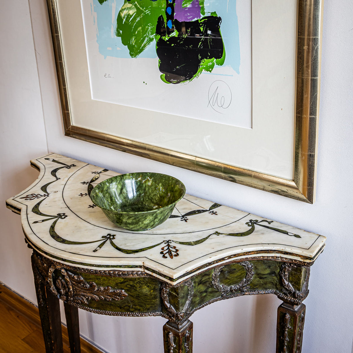Wall Console with Scagliola Top in the George III Style, probably Ireland, 2nd Half 19th Century