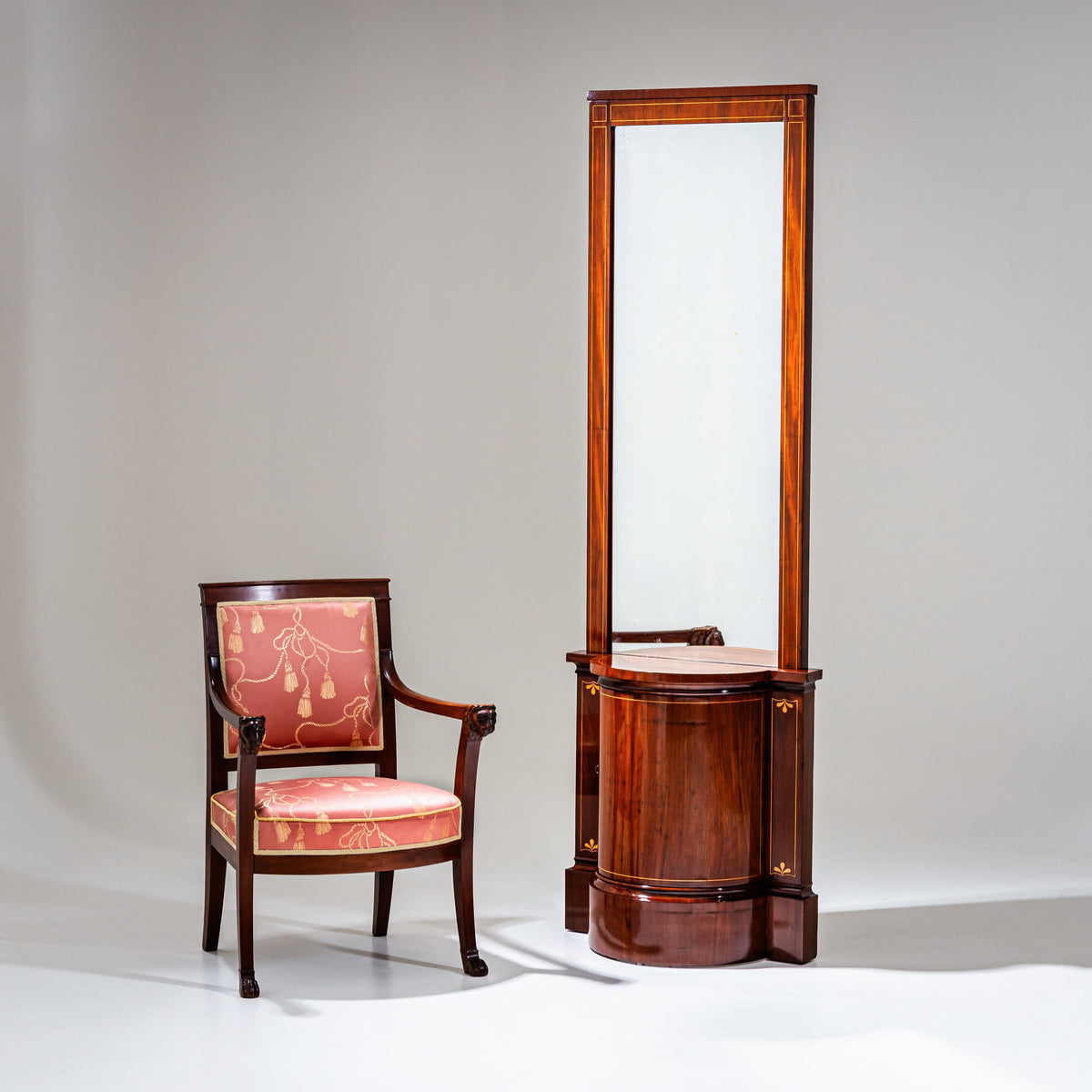 Biedermeier Wandkonsole mit Pfeilerspiegel in Mahagoni, Norddeutschland, um 1830