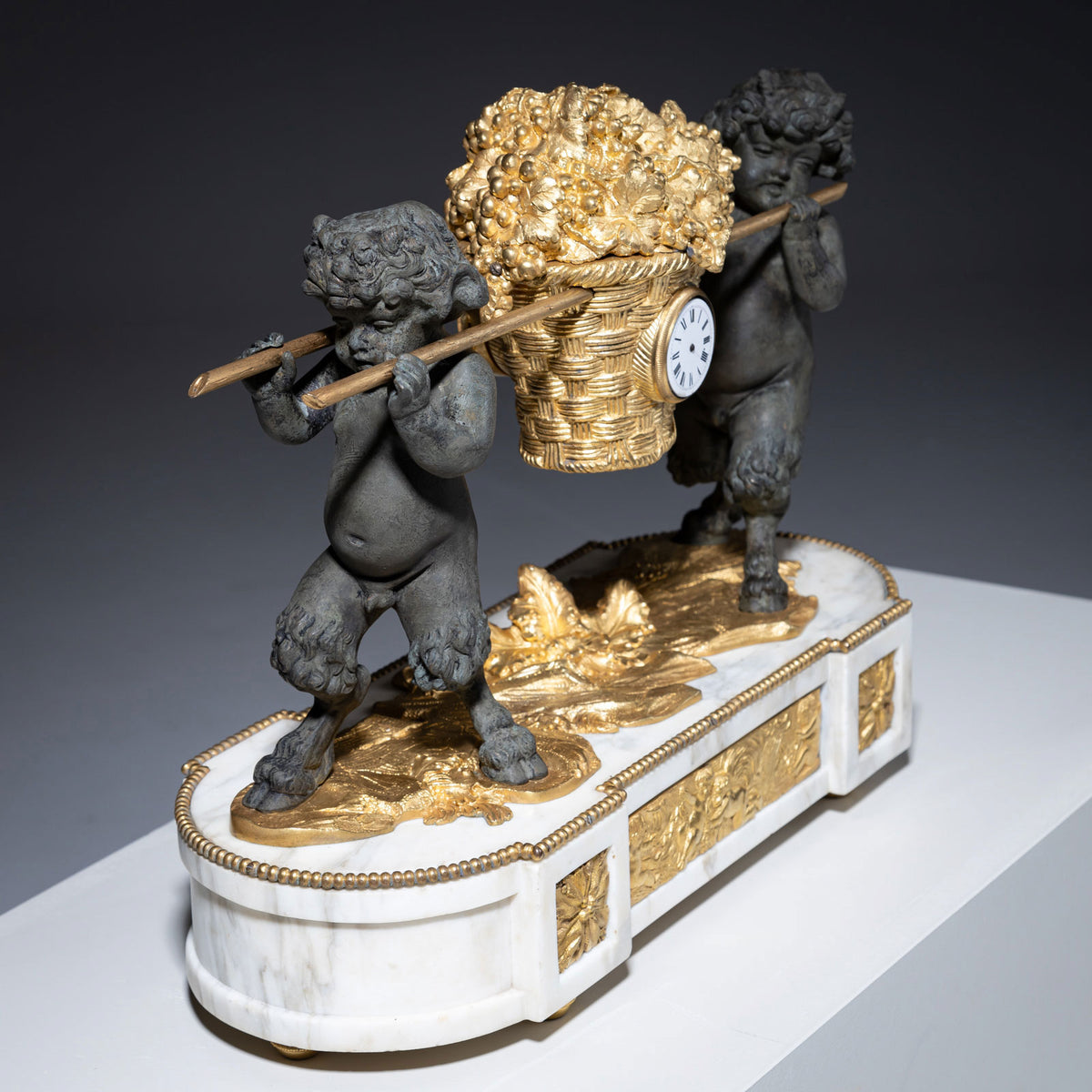 Mantel Clock with small Satyrs, 1st Half 19th Century