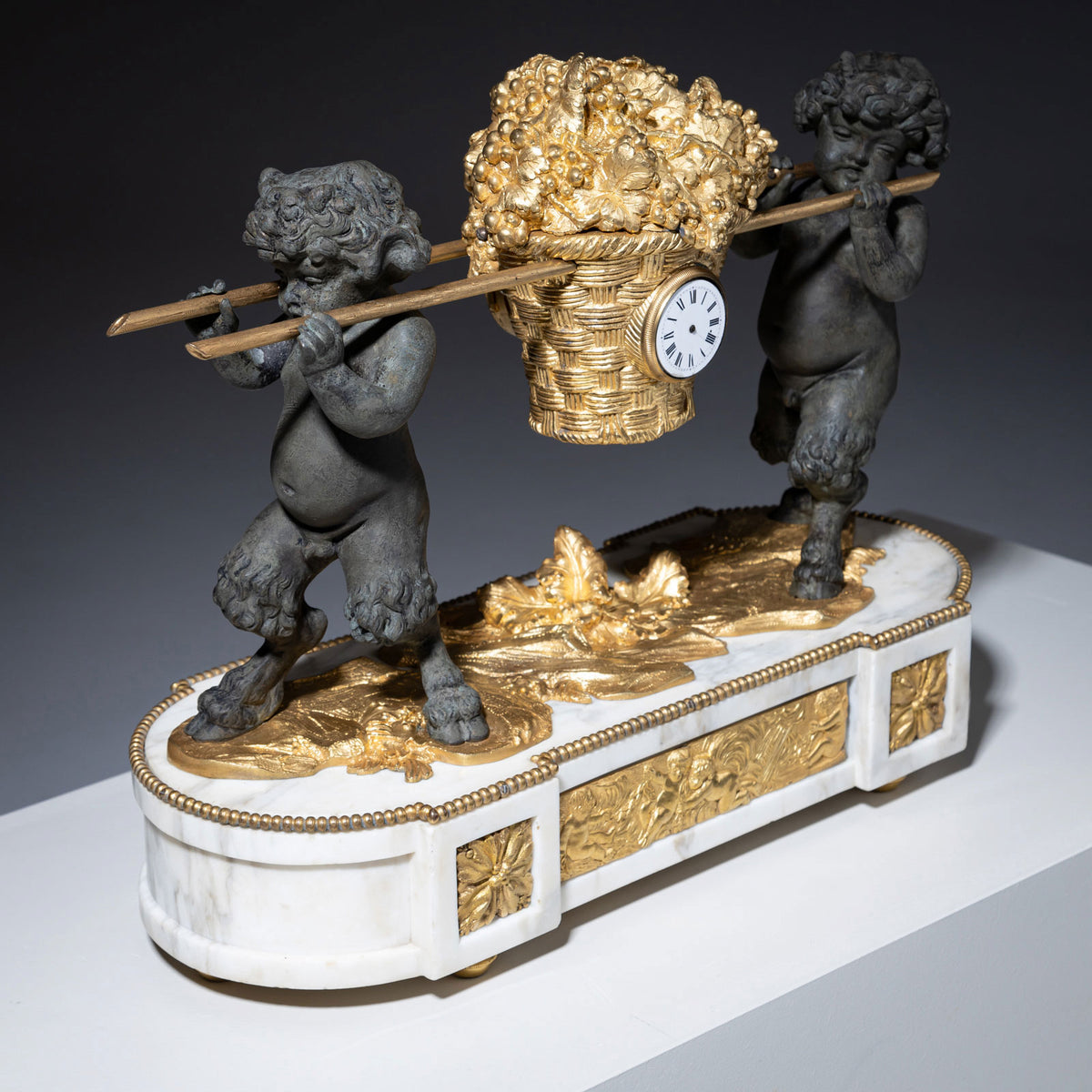 Mantel Clock with small Satyrs, 1st Half 19th Century