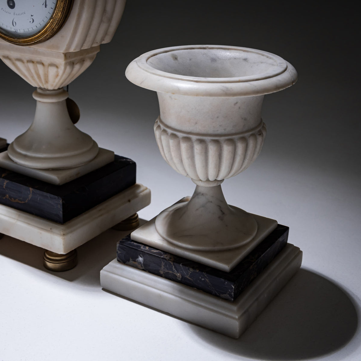 Marble Mantel Clock with Matching Vases, circa 1830