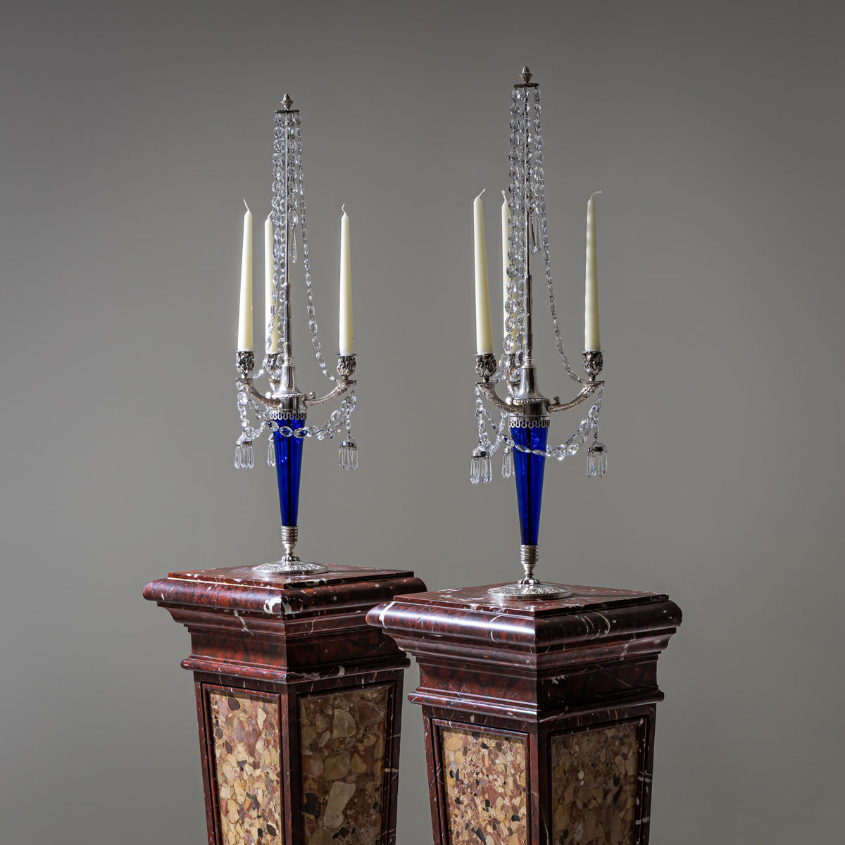 Pair of Griotte Marble Pedestals, 19th Century