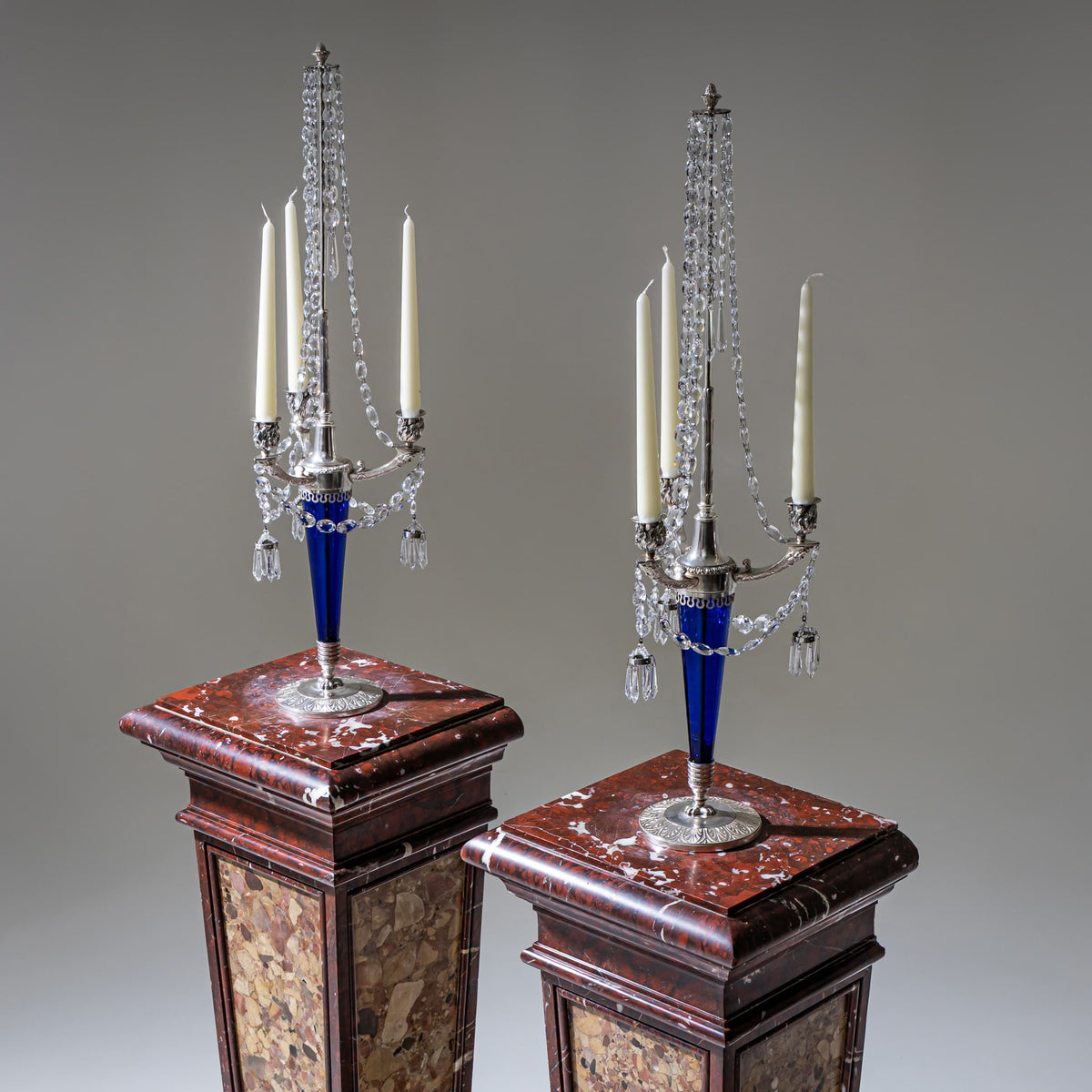 Pair of Griotte Marble Pedestals, 19th Century