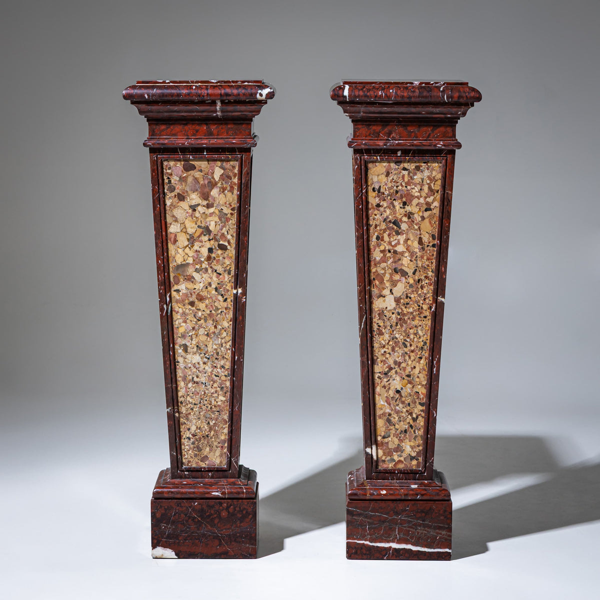 Pair of Griotte Marble Pedestals, 19th Century