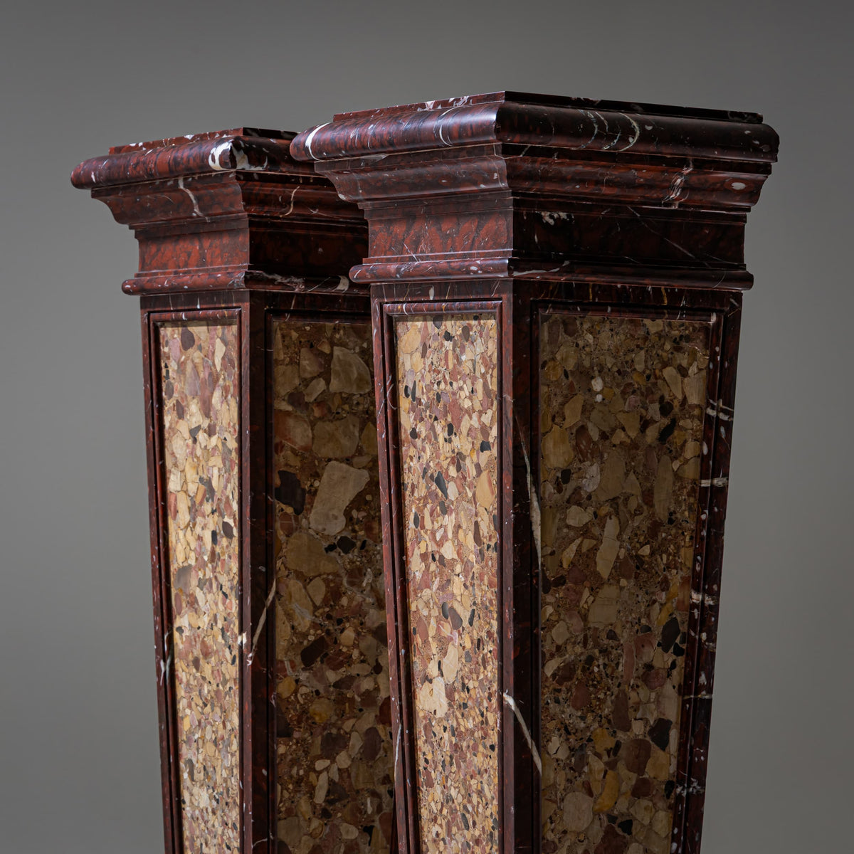 Pair of Griotte Marble Pedestals, 19th Century