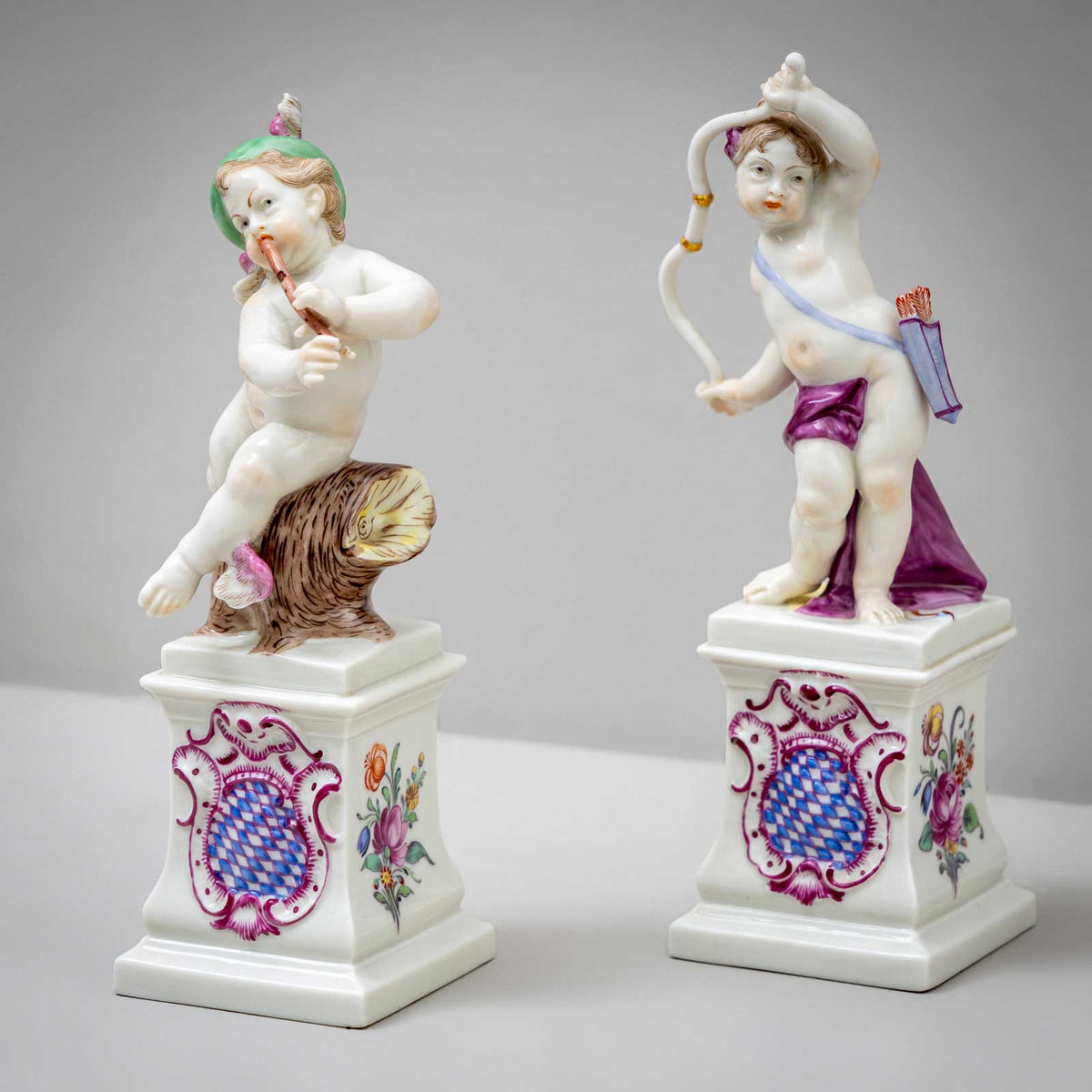 Putti as Diana and Hermes, Nymphenburg Porcelain, 1st Quarter 20th Century