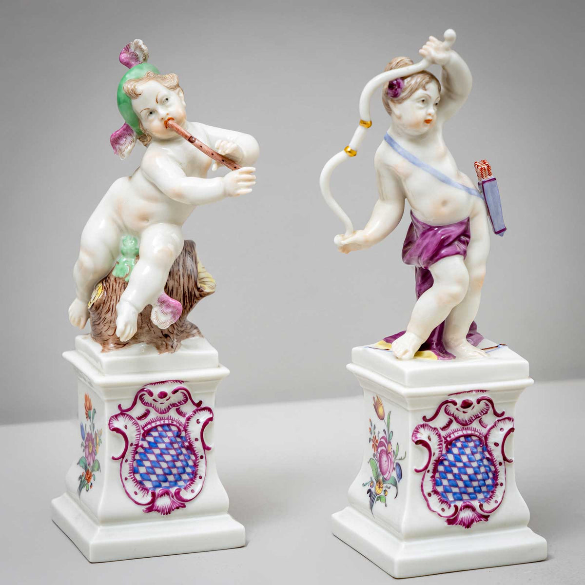 Putti as Diana and Hermes, Nymphenburg Porcelain, 1st Quarter 20th Century