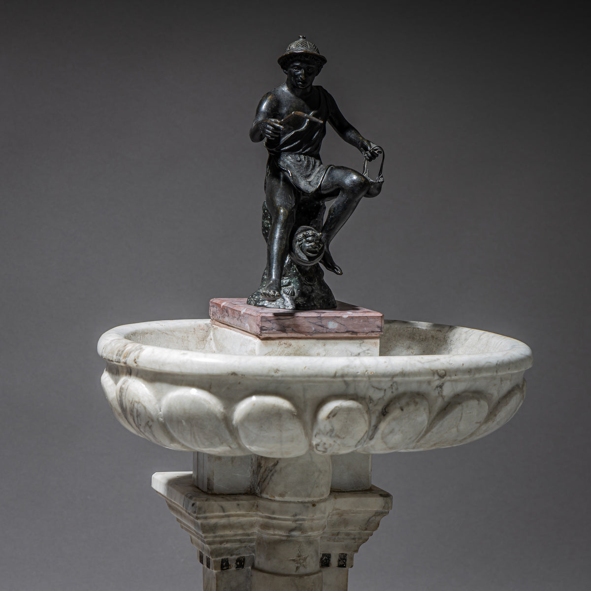 Marble Table Fountain with Fisherman of Pompeii Bronze, ca. 1820