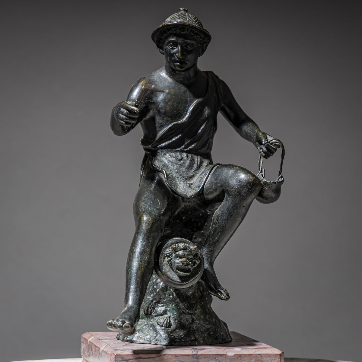 Marble Table Fountain with Fisherman of Pompeii Bronze, ca. 1820