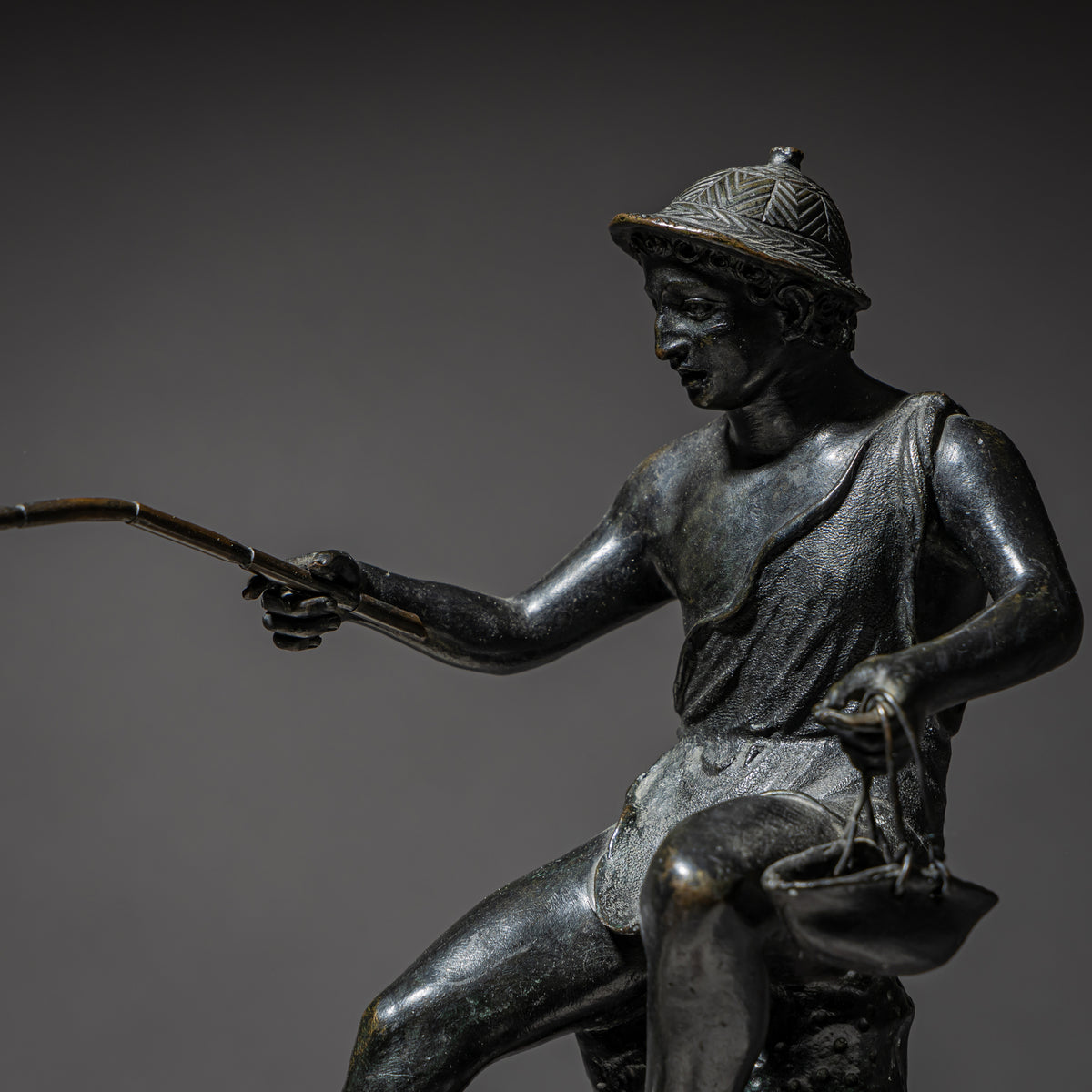 Marble Table Fountain with Fisherman of Pompeii Bronze, ca. 1820