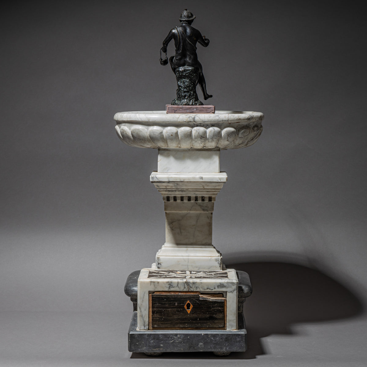Marble Table Fountain with Fisherman of Pompeii Bronze, ca. 1820