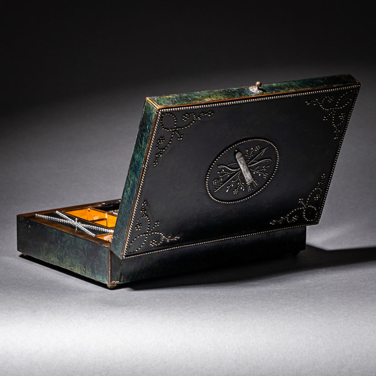 Sewing box with steel-cut decoration, 19th century
