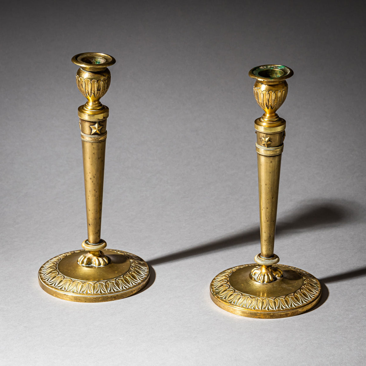 Pair of Brass Candle Holders, France, 19th Century