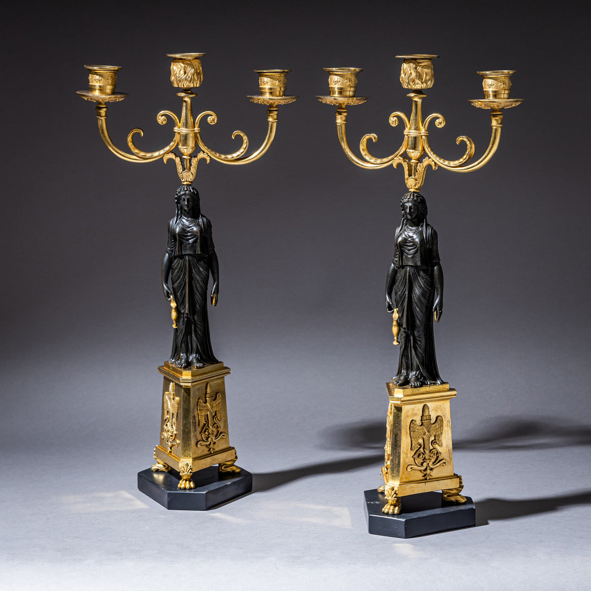 Pair of Empire Bronze Girandoles, France, Early 19th Century