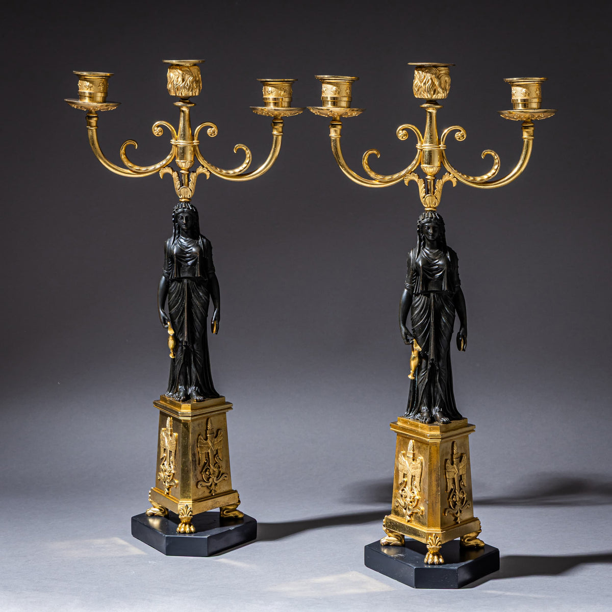 Pair of Empire Bronze Girandoles, France, Early 19th Century