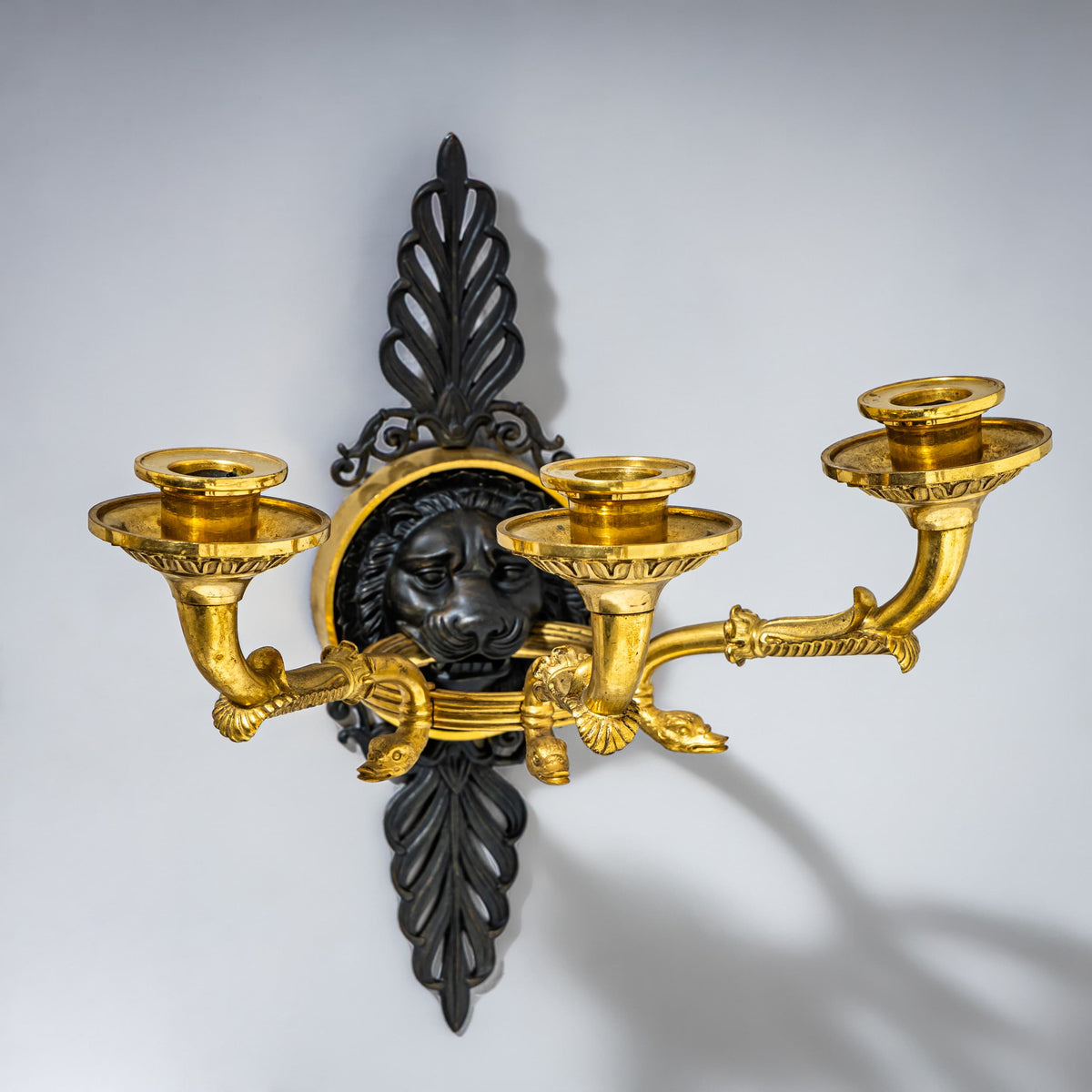 Pair of Empire Wall Sconces with Lion Heads, France, Early 19th Century