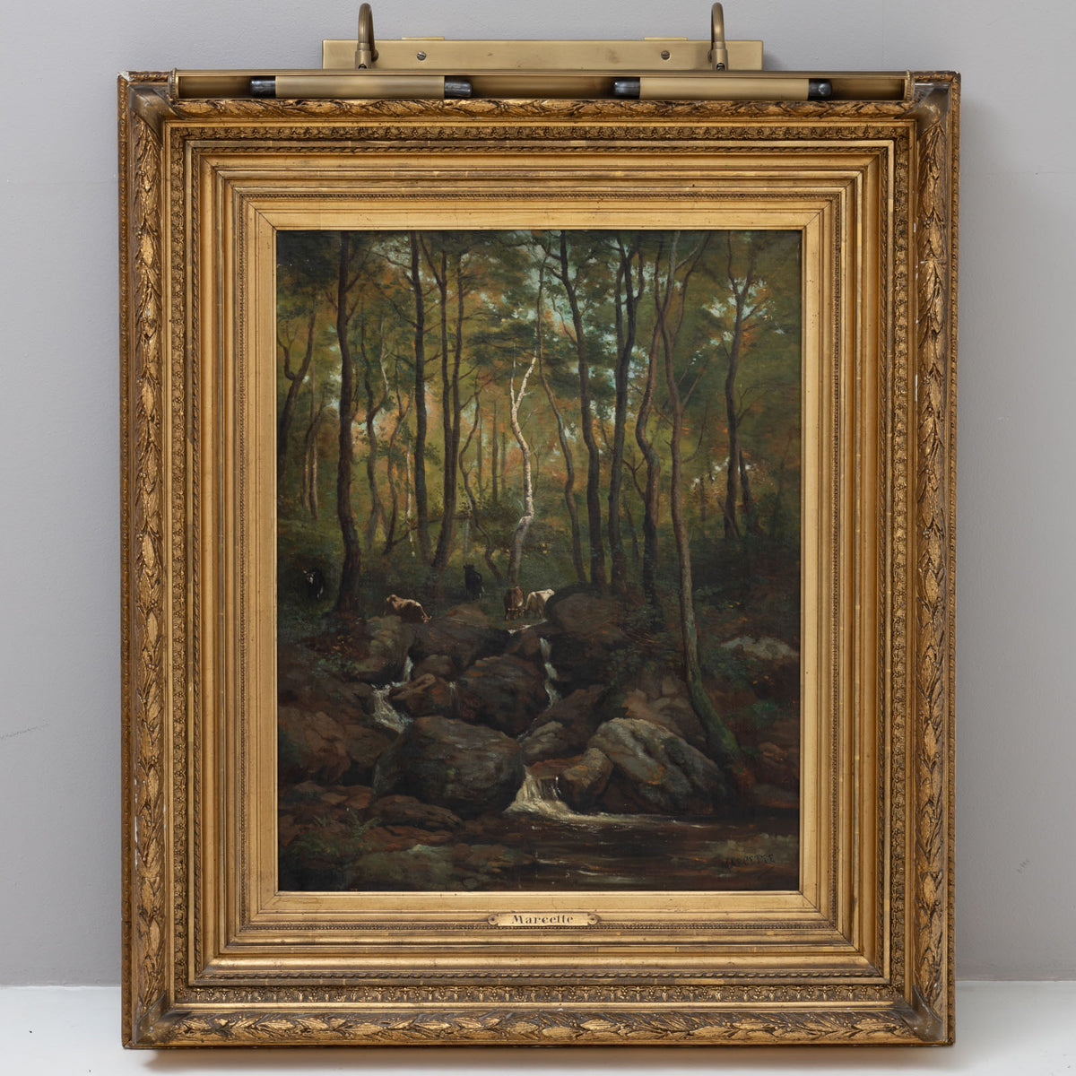 Henri Marcette (1824-1890), Forest Landscape with Cows, 2nd Half 19th Century