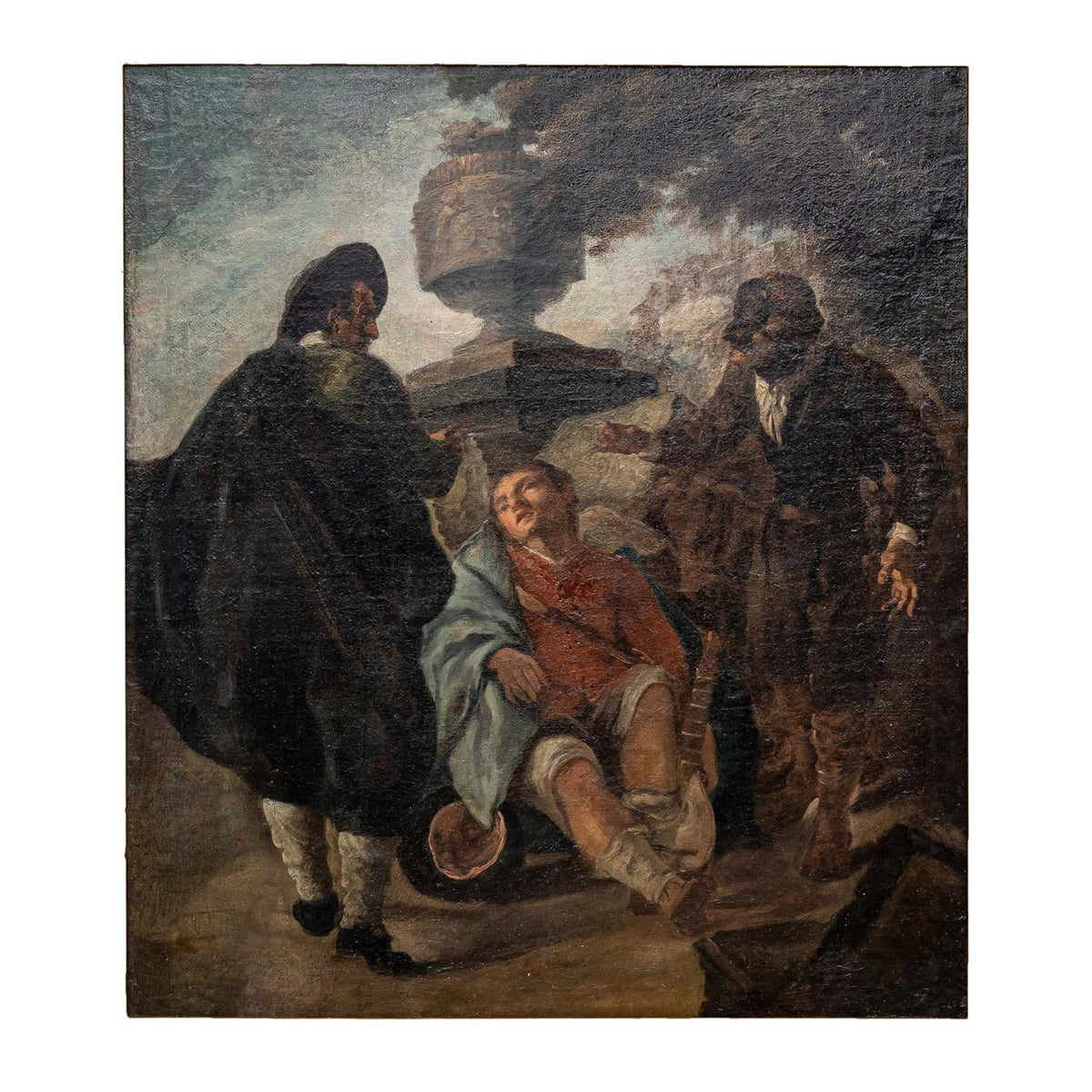 Egidio dall'Oglio (attributed, 1705-1784), Boy with Lute and Two Fighting Men, Italy 18th Century