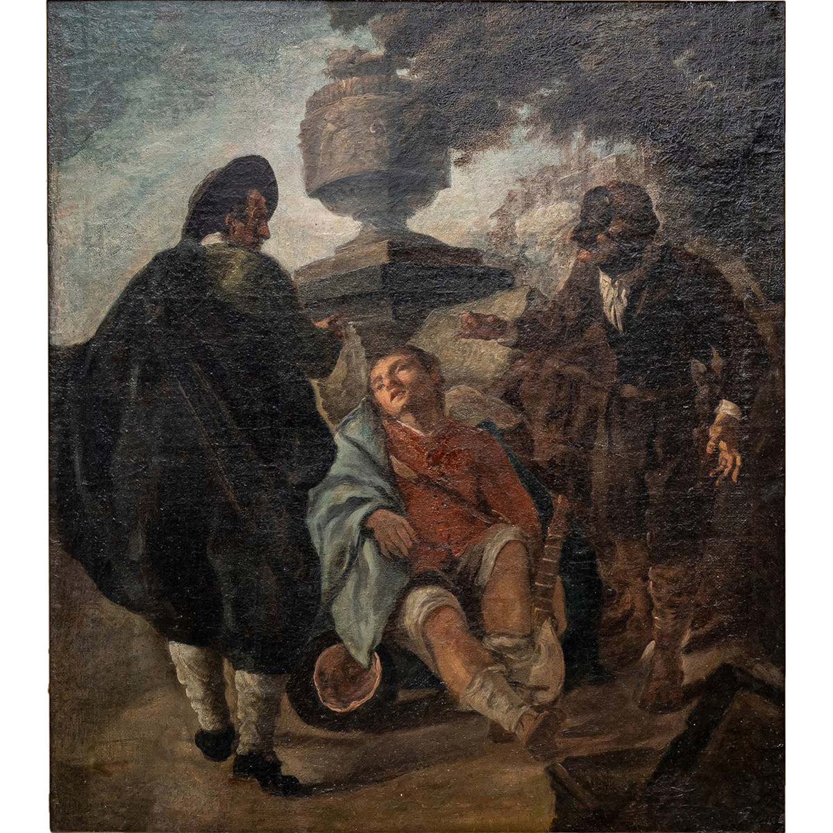 Egidio dall'Oglio (attributed, 1705-1784), Boy with Lute and Two Fighting Men, Italy 18th Century