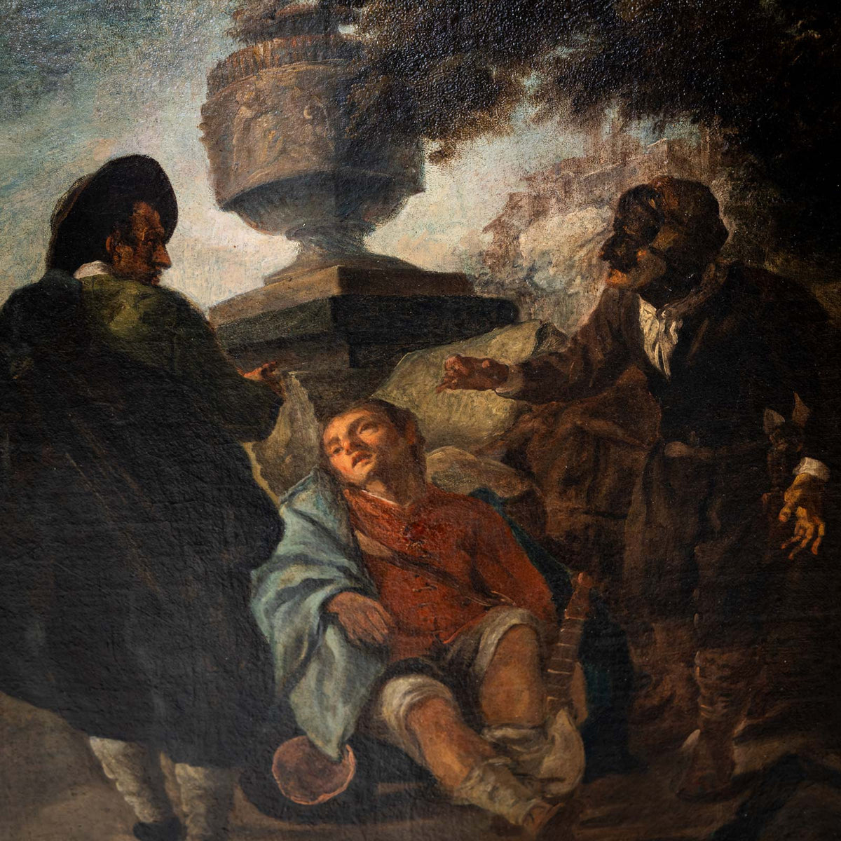 Egidio dall'Oglio (attributed, 1705-1784), Boy with Lute and Two Fighting Men, Italy 18th Century