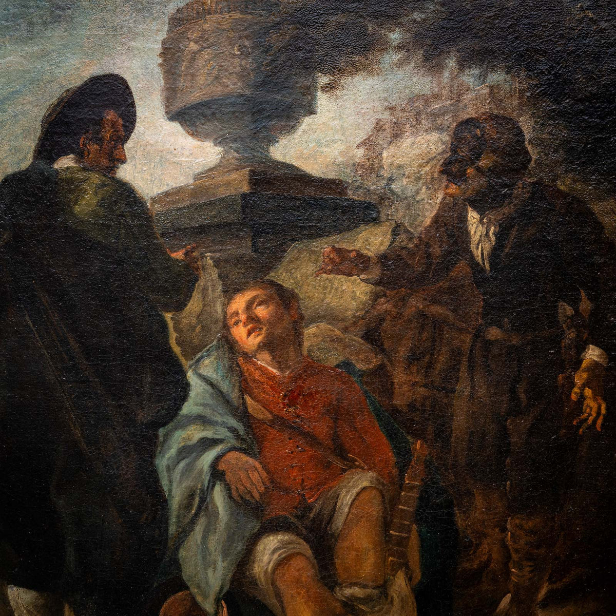 Egidio dall'Oglio (attributed, 1705-1784), Boy with Lute and Two Fighting Men, Italy 18th Century