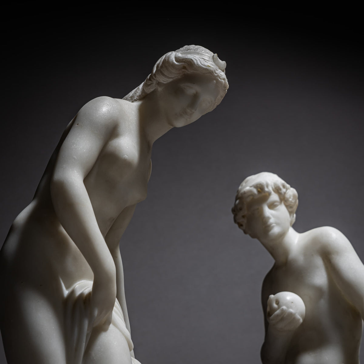 Paar Marmorskulpturen, Diana und Paris, um 1900