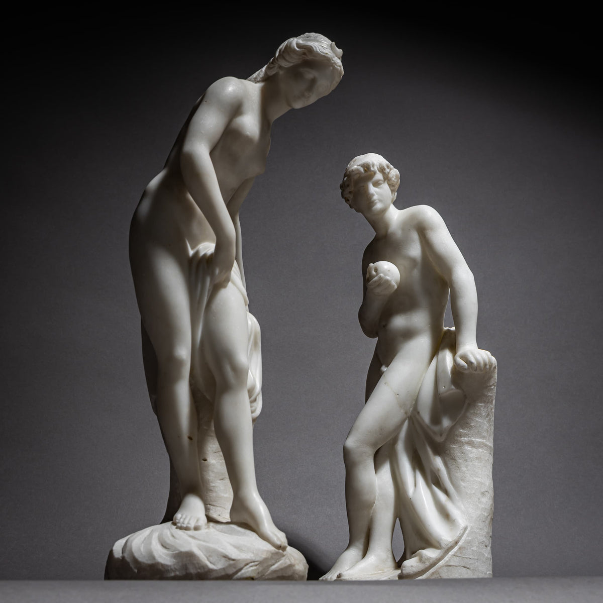 Paar Marmorskulpturen, Diana und Paris, um 1900