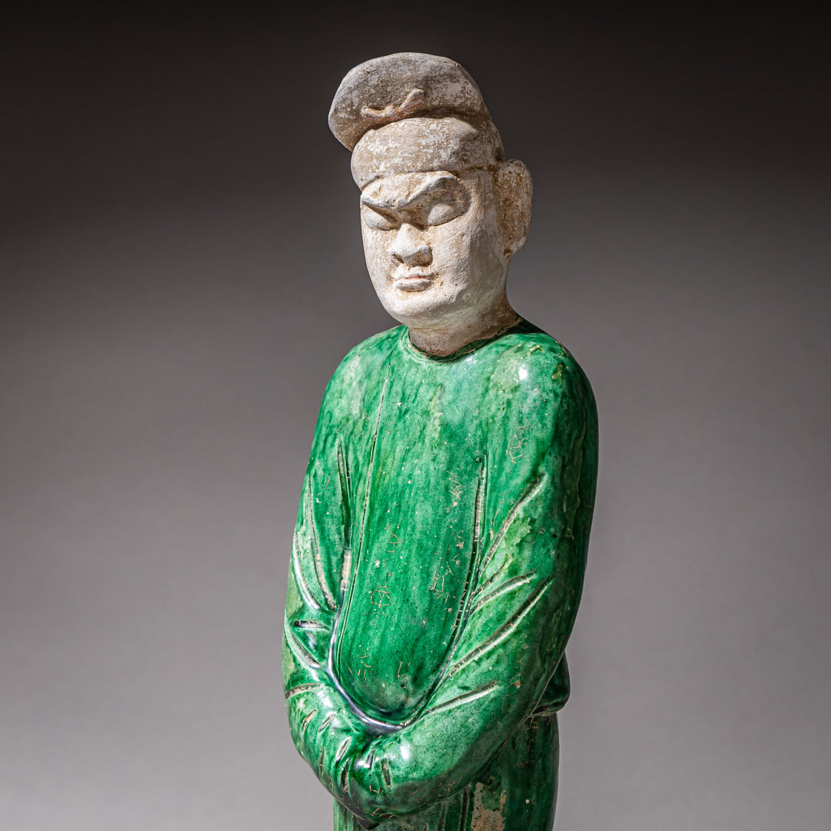 Green-Glazed Ceramic Figure of a Military Officer in the Style of the Tang Dynasty, China, 20th Century