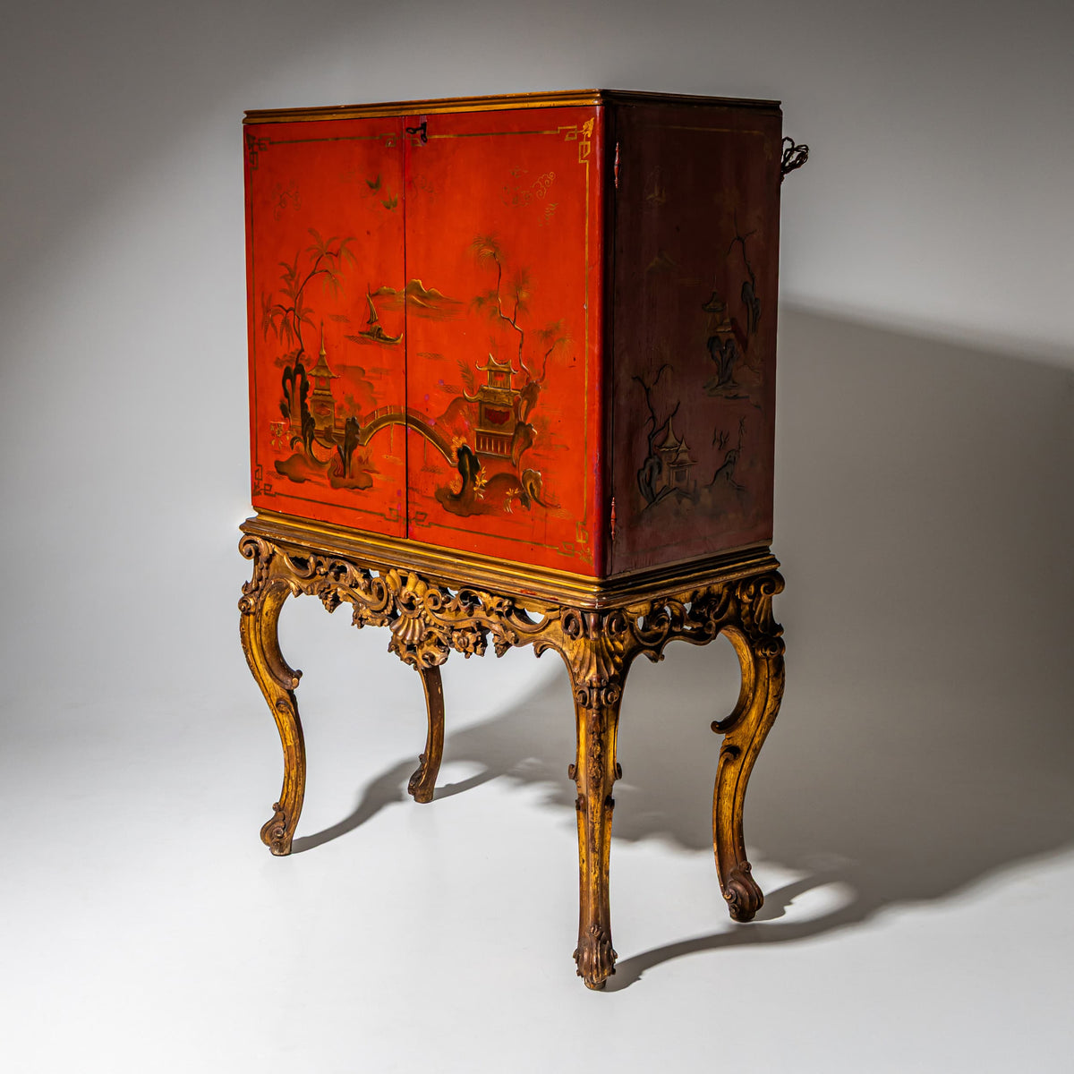 Red Chinoiserie Bar Cabinet in the Baroque Style, Italy, Mid-20th Century