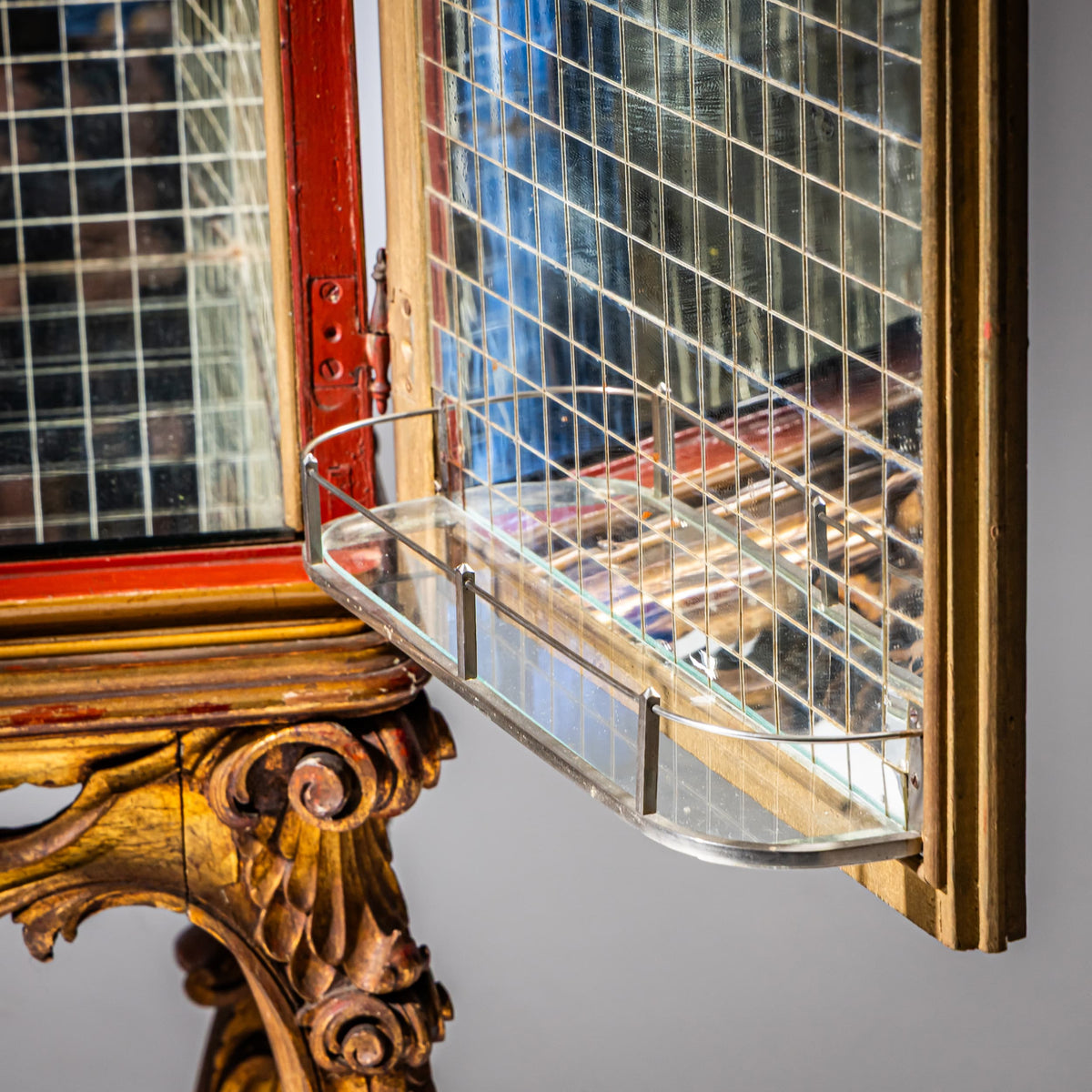 Red Chinoiserie Bar Cabinet in the Baroque Style, Italy, Mid-20th Century