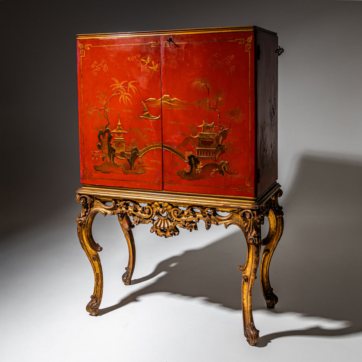 Red Chinoiserie Bar Cabinet in the Baroque Style, Italy, Mid-20th Century