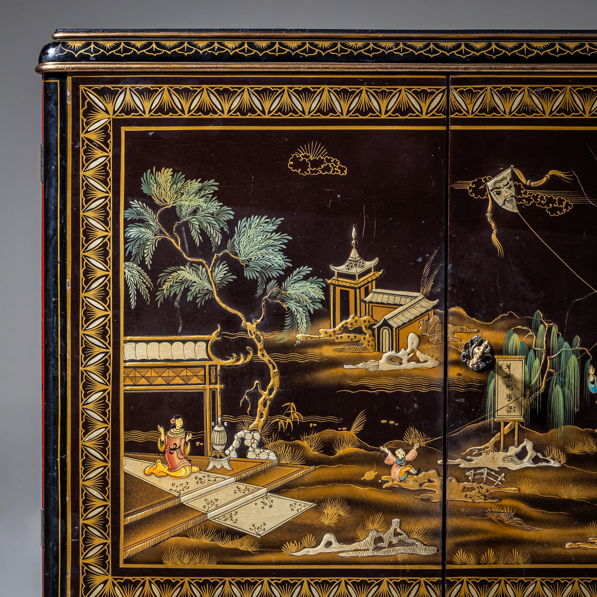 Schwarzer Chinoiserie-Barschrank im Barock-Stil, Italien, Mitte 20. Jahrhundert