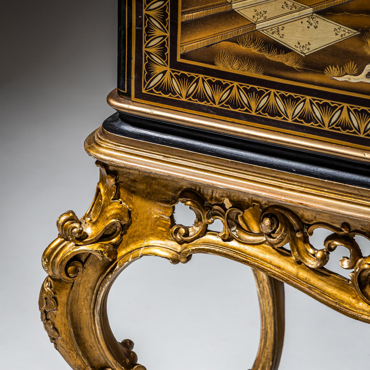 Schwarzer Chinoiserie-Barschrank im Barock-Stil, Italien, Mitte 20. Jahrhundert